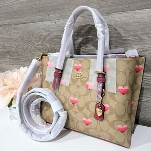 Coach Mollie Tote 25 In Signature Canvas With Stripe Heart Print